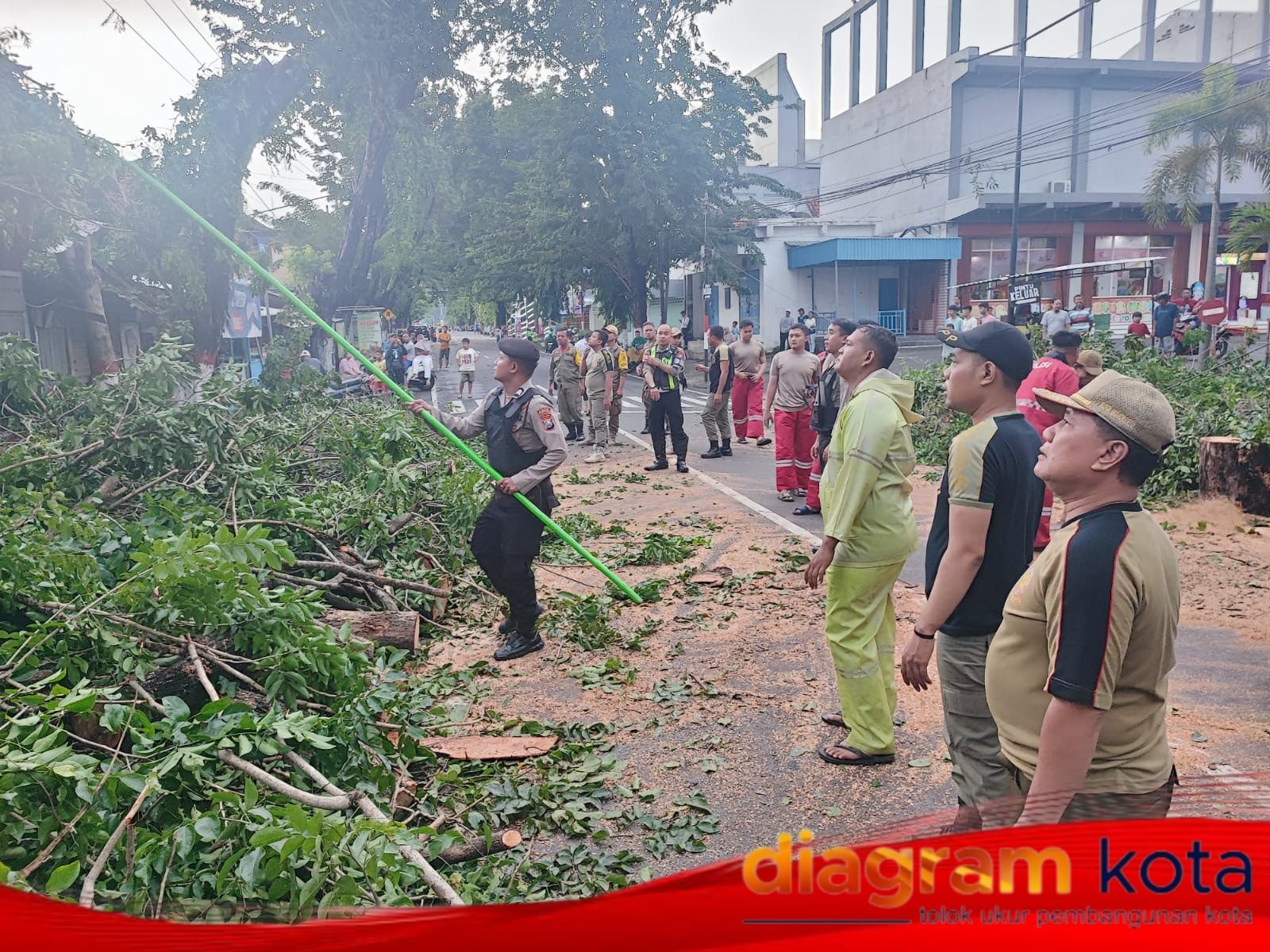 Polres Mojokerto Kota Sigap Evakuasi Pohon Tumbang Akibat Hujan Deras