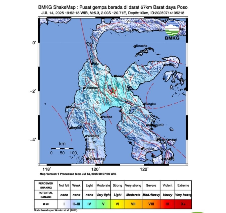 Gempa Poso 14 juli 2025