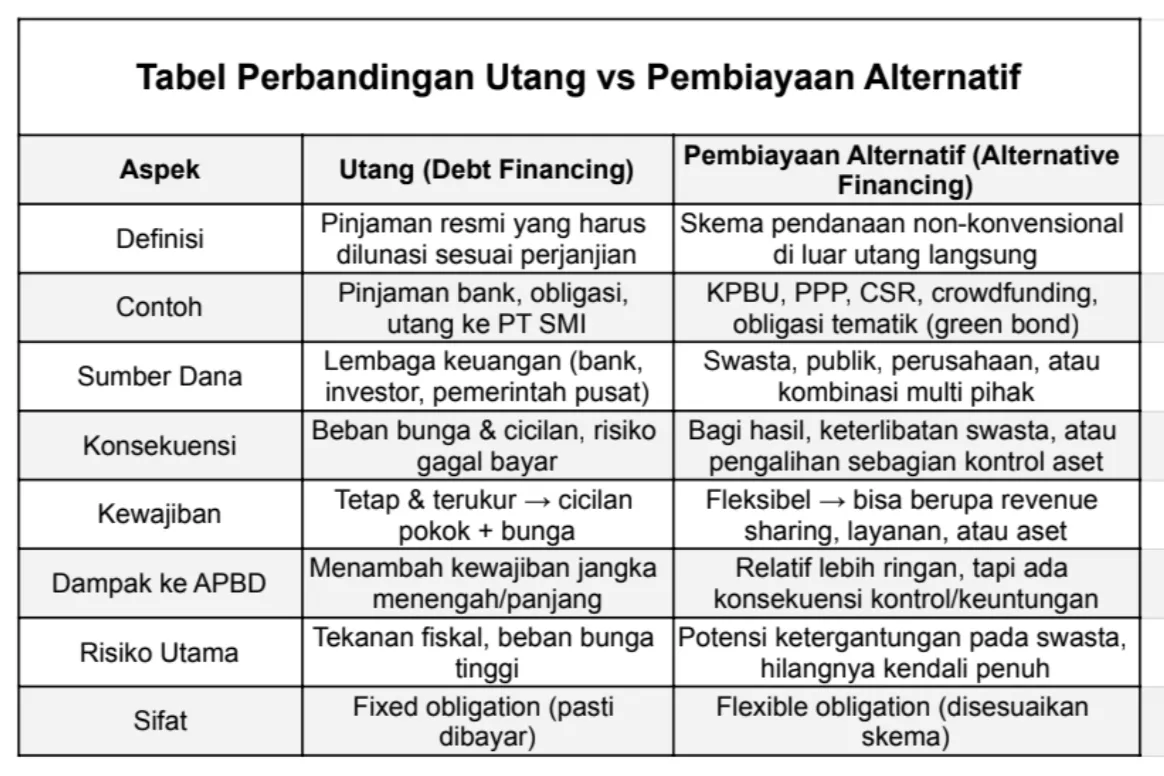 Perbandingan utang dan pembiayaan alternatif 