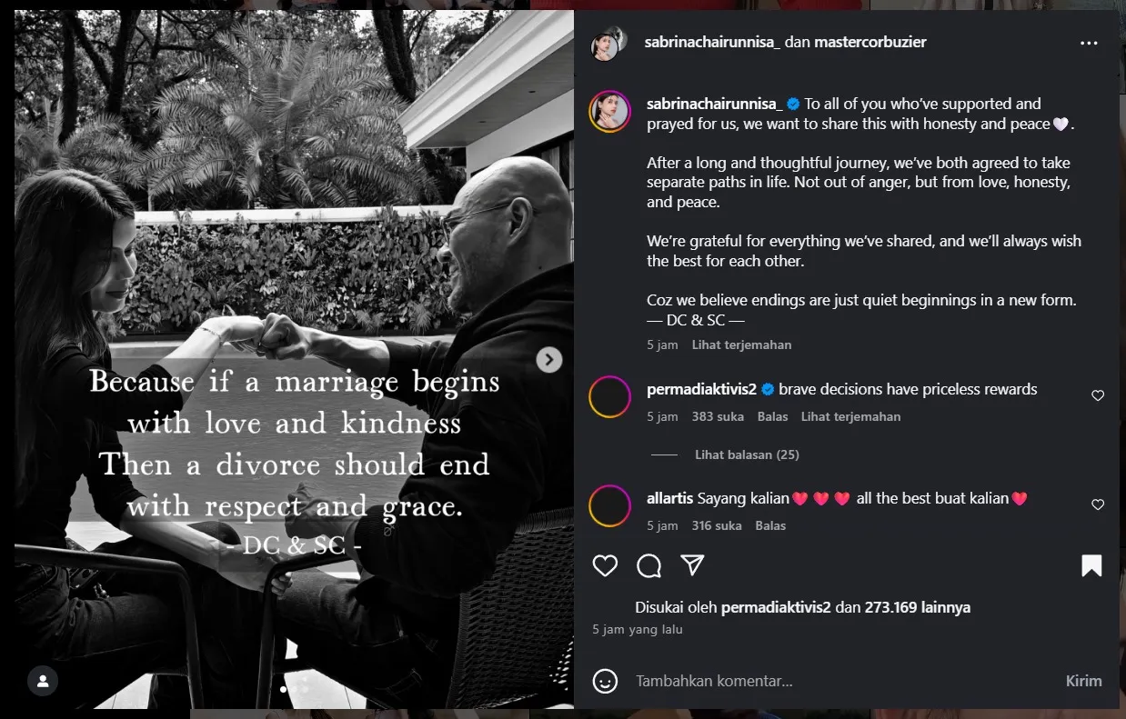 Tiga Tahun Bersama, Sabrina dan Deddy Corbuzier Akhiri Pernikahan dengan Damai 1 Tiga Tahun Bersama, Sabrina dan Deddy Corbuzier Akhiri Pernikahan dengan Damai