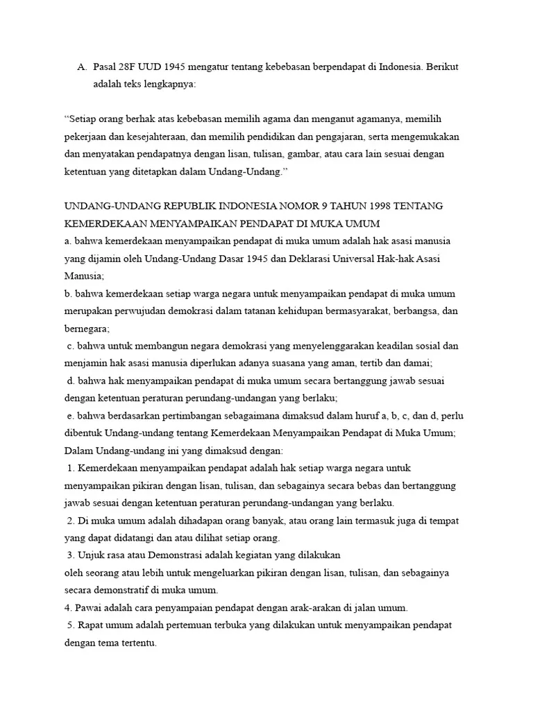 Sebutkan dan Jelaskan Dua Dasar Hukum Hak Kebebasan Berpendapat di Indonesia 1 Sebutkan dan Jelaskan Dua Dasar Hukum Hak Kebebasan Berpendapat di Indonesia