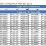 Tabel Angsuran KUR BRI 2025 Plafon Pinjaman Rp50 Juta Rp150 Juta