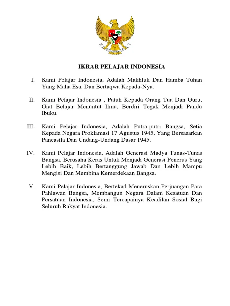 Ikrar Pelajar Indonesia, Karakter Generasi Muda