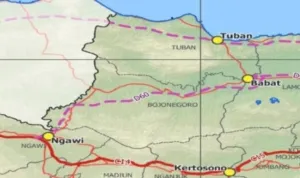 tangkapan layar laman peta rencana jalan tol Ngawi Bojonegoro Tuban dan exit tol
