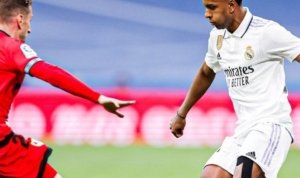 Rodrygo pemain Real Madrid mencetak gol