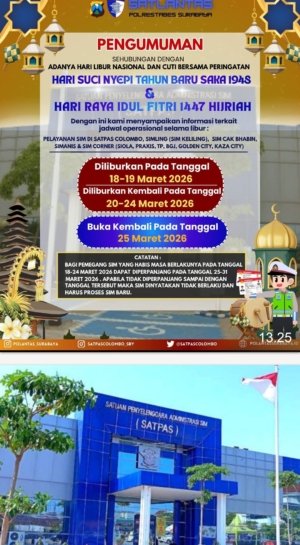 Klik di Instagram Satpas Colombo_Sby, Pemohon SIM Perpanjangan Ada Dispensasi Dihari Cuti Bersama 2026