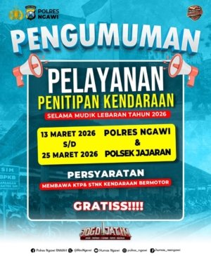 Mudik Aman Keluarga Bahagia, Polres Ngawi Layani Penitipan Kendaraan Gratis