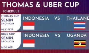 Jadwal Thomas Cup dan Uber Cup 2024 Senin 29 April 2024