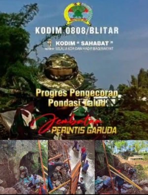 Kodim 0808-Blitar Bersama Warga Bersinergi, Gotong Royong Percepat Pembangunan Jembatan Perintis Garuda