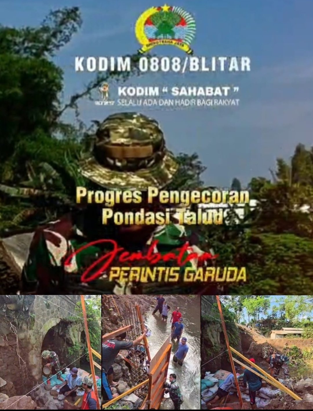 Kodim 0808-Blitar Bersama Warga Bersinergi, Gotong Royong Percepat Pembangunan Jembatan Perintis Garuda