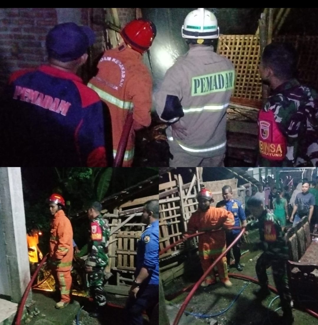 Aksi Cepat Babinsa dan Damkar Padamkan Kebakaran Kandang di Trenggalek