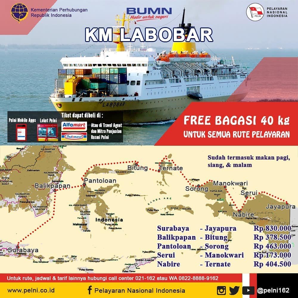 Jadwal dan Rute Kapal Pelni KM. Labobar untuk Maret dan April 2026