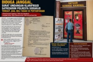 Diduga Janggal, Surat Undangan Klarifikasi Satreskrim Polresta Sidoarjo Terkait Jual Beli Tanah Dipertanyakan