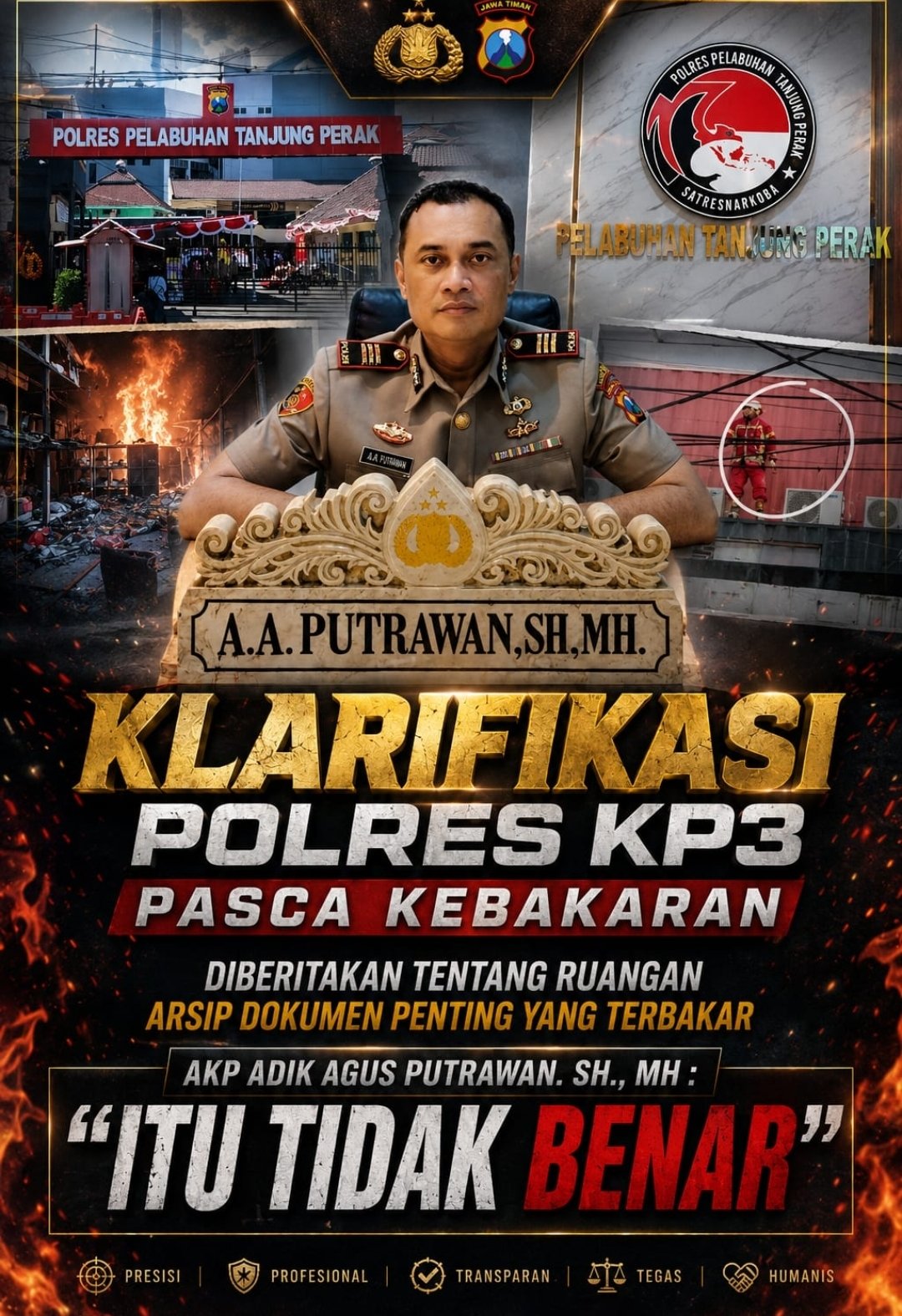 Klarifikasi Polres KP3 Pasca Kebakaran, Diberitakan Tentang Ruangan Arsip Dokumen Penting Yang Terbakar, AKP Adik Agus Putrawan. SH,.MH : “ITU TIDAK BENAR