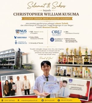 Prestasi Membanggakan! Christopher William Kusuma Ukir Sejarah di SMAK Frateran Surabaya dengan Tembus 5 Kampus Internasional