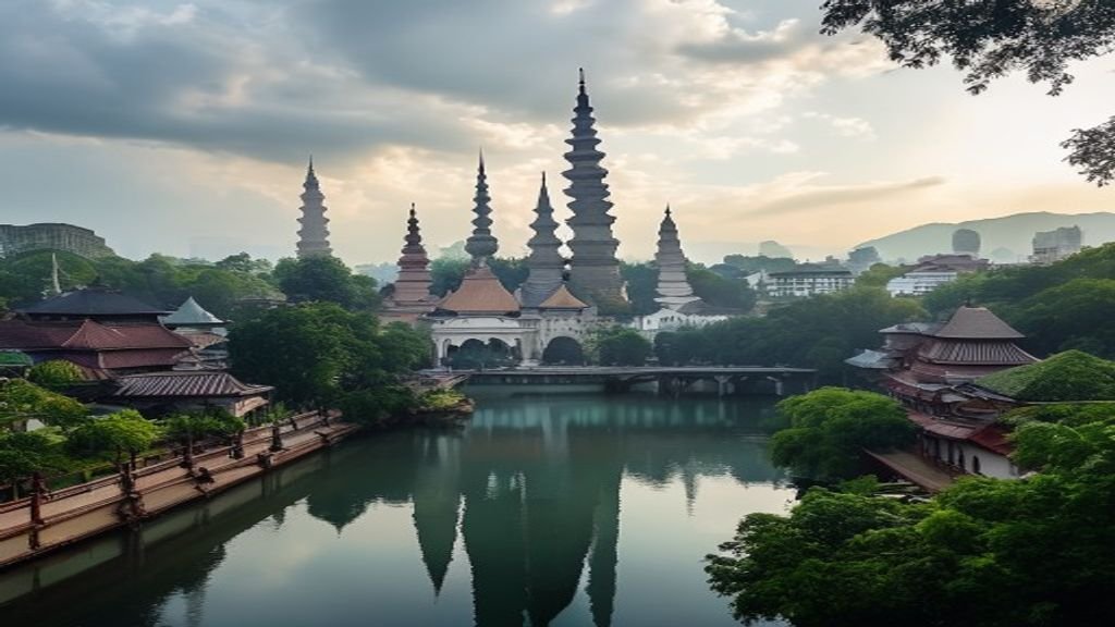 Pemandangan kota Surabaya dengan bangunan tinggi dan jalan raya sibuk