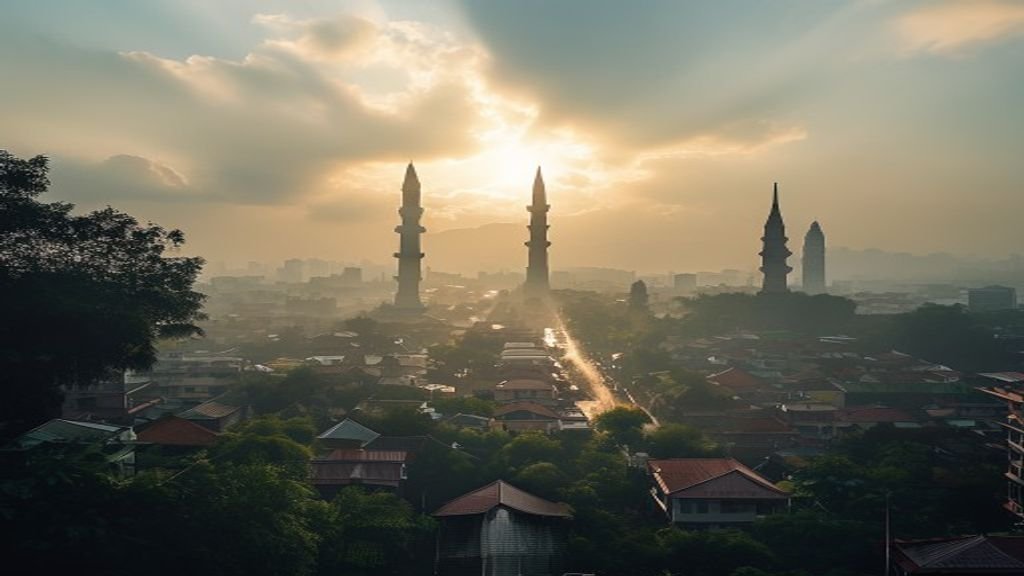 Panduan Praktis 5 Langkah Menjelajahi Surabaya: Kenapa & Cara Nyata 1 Pemandangan skyline modern Surabaya dengan pelabuhan, jembatan Suramadu, dan menara bersejarah di tepi sungai.