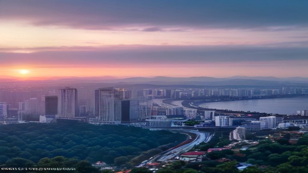 Pemandangan ikon wisata Surabaya seperti Jembatan Suramadu, Tugu Pahlawan, dan kuliner khas di tepi sungai